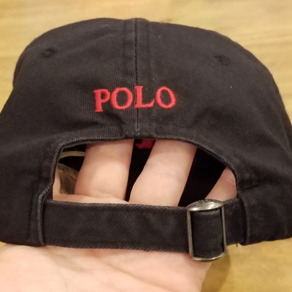 Polo Ralph Lauren Hat Cap Black Red Pony One Size Strap Back Dad Cotton Casual - Picture 9 of 9